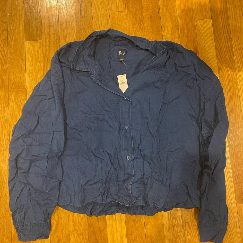 GAP Blue Bubble Hem Shirt